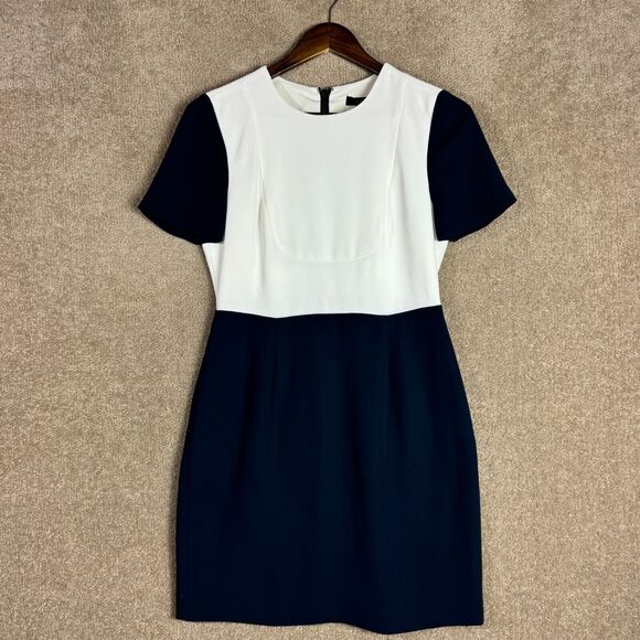 J. Crew Sheath Dress Petite‎ Size 6P White/Navy Colorblock Short Sleeve Crepe - Picture 1 of 11